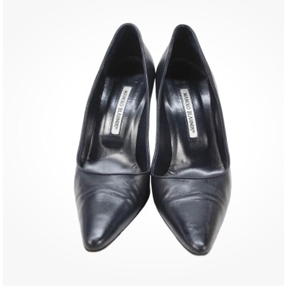 Vintage Manolo Blahnik Womens Leather Pointed Toe Heels Black Size 9 - Picture 2 of 4